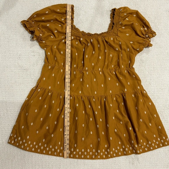 Old Navy Women Milkmaid Mini Dress Tiered Dainty Floral Embroidery Mustard sz 2X - Picture 2 of 12